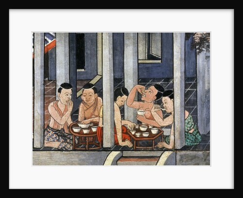 People eating at low round tables called Kantoke, mid 19th century by Thai School