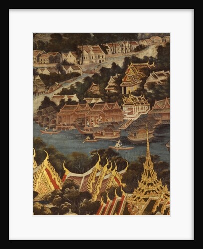 View of Bangkok Royal Palace, the Chao Phraya River and Tonburi, showing wooden Thai houses and brick and stucco Chinese dwellings, 1864 by Thai School