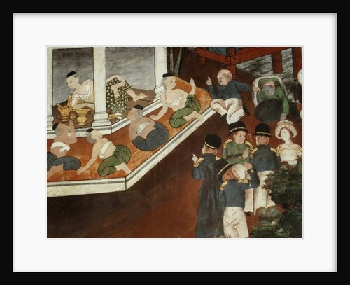 Palace lady receiving Muslim merchants and western sailors, Rattanakosin school by Thai School