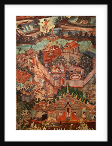 Detail of the murals of Viharn laikam portraying the Sang Thong Tales by Thai School