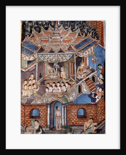 Detail of the murals of Viharn laikam portraying the Sang Thong Tales by Thai School