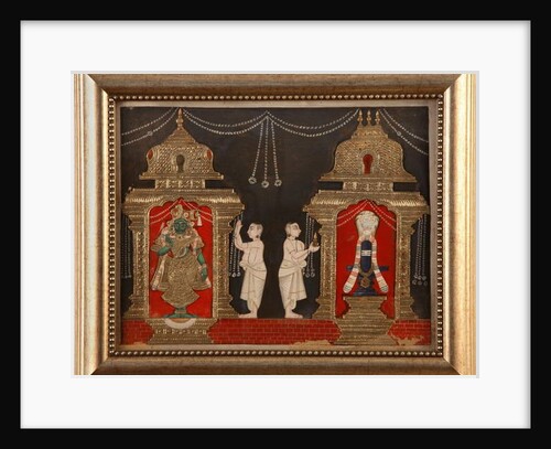 Worshipping Visnhu and Shiva in the form of Shivalingam, Tanjavore School, late 19th century by Indian School