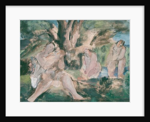Three women and child bathing under a tree by Bernard Meninsky