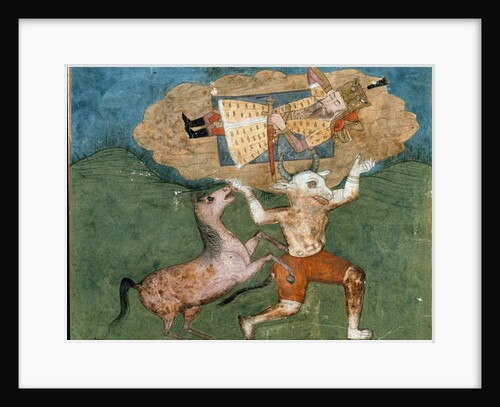 The white demon Akvan carries Rostam, son of Zal by School Persian