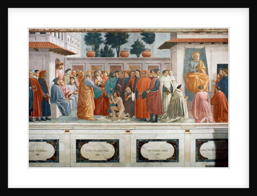 The Raising of the Son of Theophilus, the King of Antioch, and St. Peter Enthroned as First Bishop of Antioch, c.1427 and c.1480 by T. & Lippi F. Masaccio