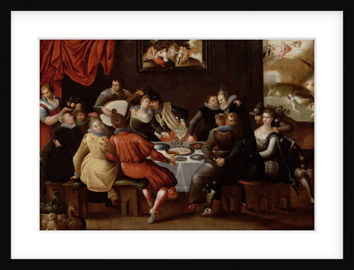 Elegant Figures Feasting and Disporting at a Table with the Last Judgement in the Background by Hieronymus II Francken