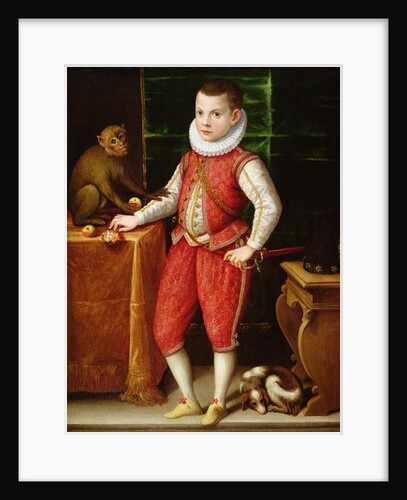 Portrait of a Young Nobleman with a Monkey and a Dog, c.1615 by Flemish School
