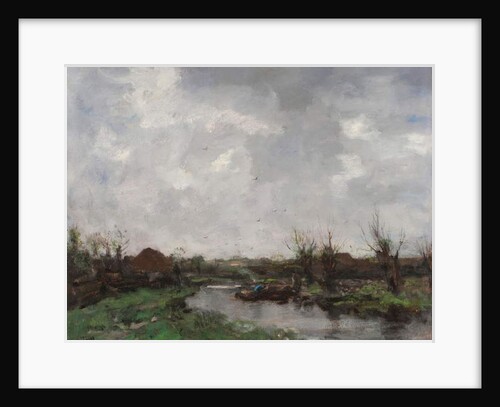 A River Landscape with Farm Houses, late 1870s by Jacob Henricus or Hendricus Maris