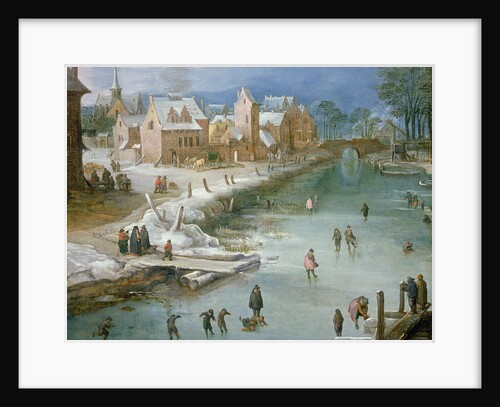 Skaters on a Frozen River Alongside a Town by Joos or Josse de The Younger Momper