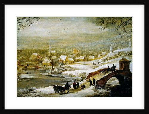 A Winter River Landscape with Travellers on a Bridge and a Town in the Distance, late 1720s by Joos or Josse de The Younger Momper