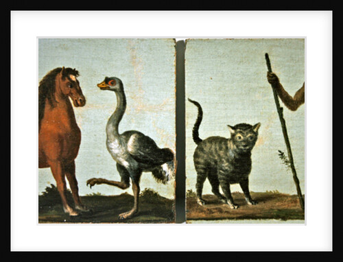 A horse and ostrich and a wildcat and wild man by Roelandt Jacobsz (follower of) Savery