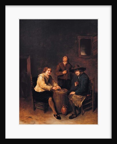 A tavern interior with three peasants merrymaking by Phillips de Koninck