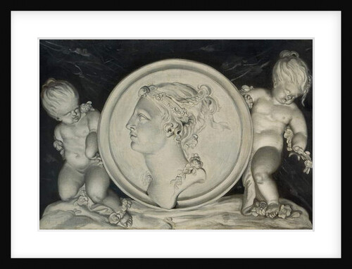 Flora in a painted roundel supported by putti floating on clouds by Jacob Xavery
