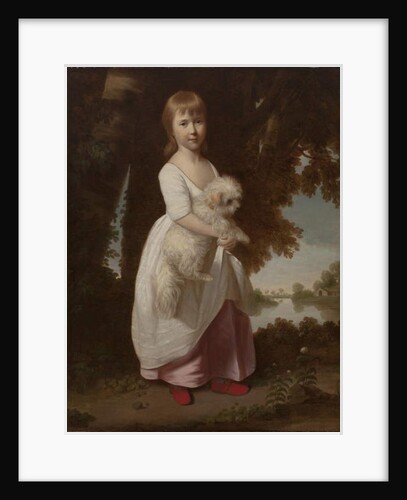 Portrait of a Girl Holding a Maltese Spaniel by British School