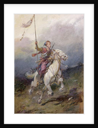The Pathfinder, a seventeenth century Polish cavalryman on a white charger by Jozef Brandt