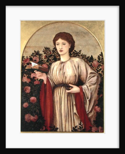 Girl with Book with Roses Behind by Edward Coley Burne-Jones