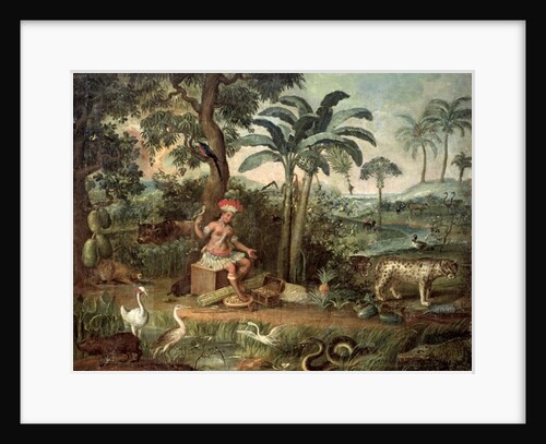 Native Indian in a landscape with animals by Jose Teofilo de Jesus