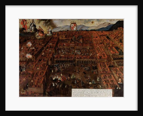 View of Cuzco at the time of the earthquake of 1650 by Peruvian School