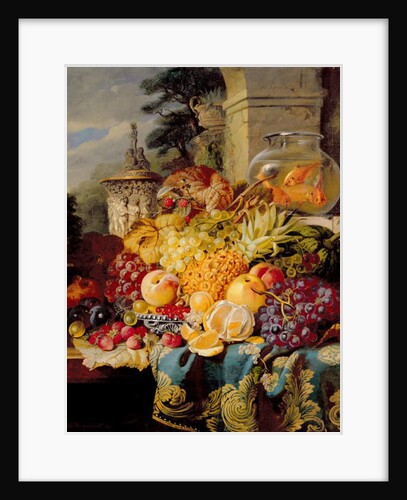 Still life of fruit on a ledge with a goldfish bowl, 1876 by William John Wainwright