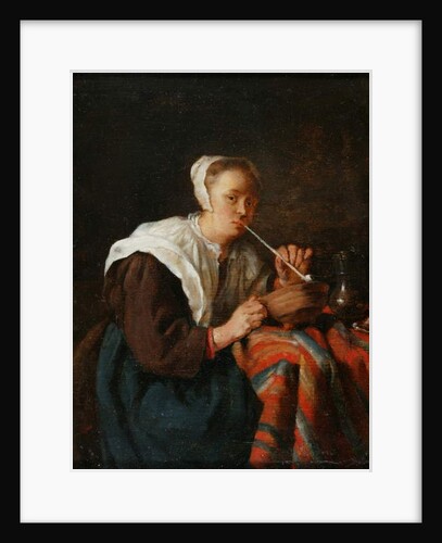 A woman seated smoking a pipe by Gabriel Metsu