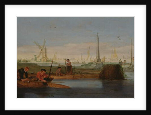 River scene with fishermen by Arentsz van der Cabel