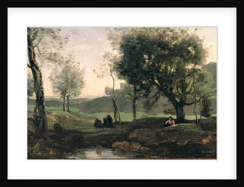 Sunset: Figures Under Trees by Jean Baptiste Camille Corot