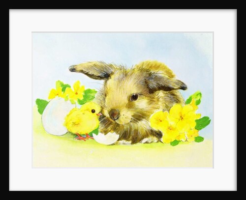 Easter bunny with primrose and chick by Diane Matthes
