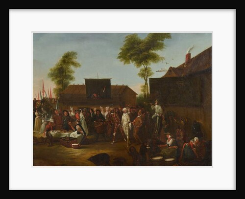 A village carnival with figures of the Commedia dell'Arte by Egbert van Heemskerck