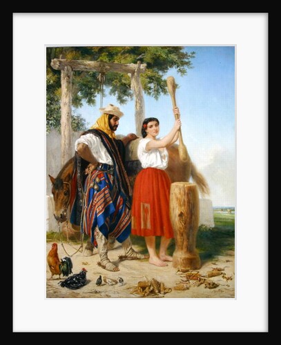 The pounding of the corn; Spanish American Scene by Jean-Leon Palliere
