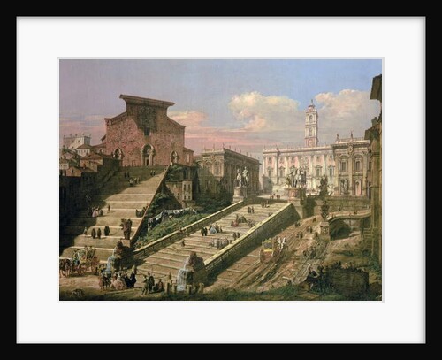The Piazza del Campidoglio and the Church of S. Mario d'Aracoeli, Rome by B. & Bellotto L. Bellotto