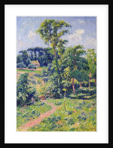 Landscape with trees and a path leading to a cottage by Henry Moret