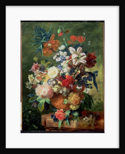 Still Life of Flowers and a Bird's Nest on a Pedestal by Jan van Huysum