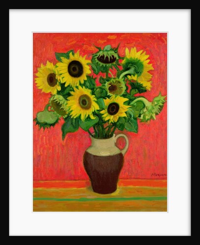 Sunflowers on a Red Background by Alberto Morrocco