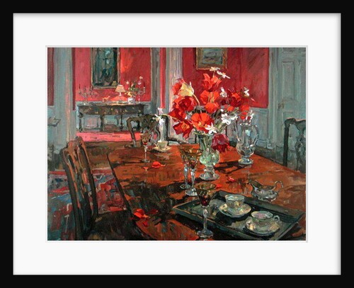 Tulips in a Red Dining Room by Susan Ryder