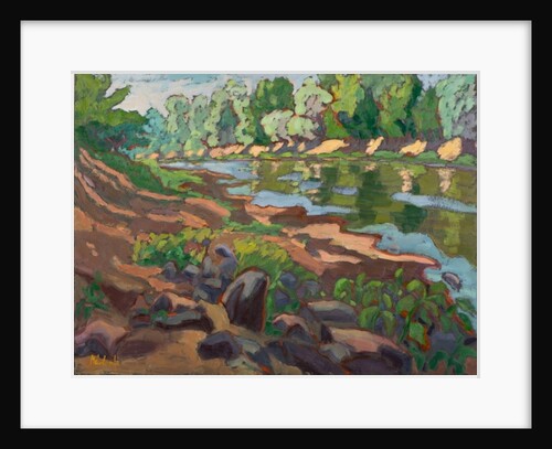 On the Shady Side of River Koros oil on board by Marta Martonfi-Benke