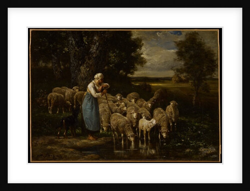 Shepherdess and Sheep, Fontainebleau by Charles Emile Jacque
