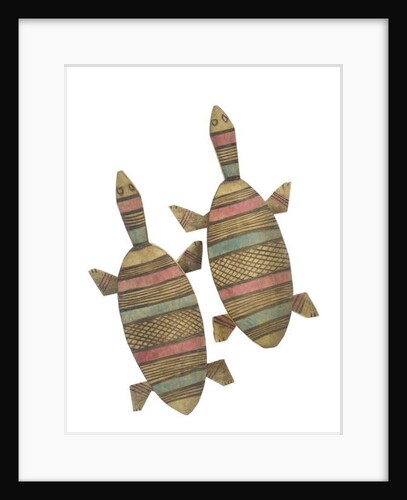 Carved wooden tortoise figures decorated with red, green and black painted geometric patterns, Hausa People, Kano, Northern Nigeria by Nigerian Nigerian