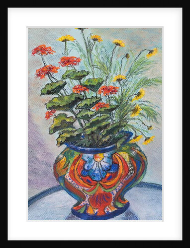 Bowl of geraniums & daisies by Margo Starkey