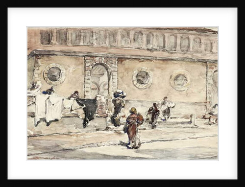 Figures in front of a Spanish building by Walter Shirlaw