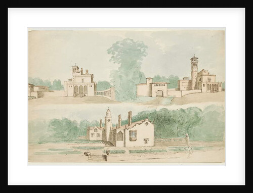Three architectural sketches of villas by Charles Cromwell Ingham