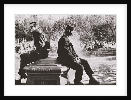Two Men Sitting Back to Back Near Washington Square Park Fountain, Untitled 9, c.1953-64 by Nat Herz