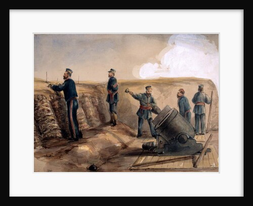 A 13-inch mortar of the Royal Artillery in action, 1855 by Lt. Henry James Alderson
