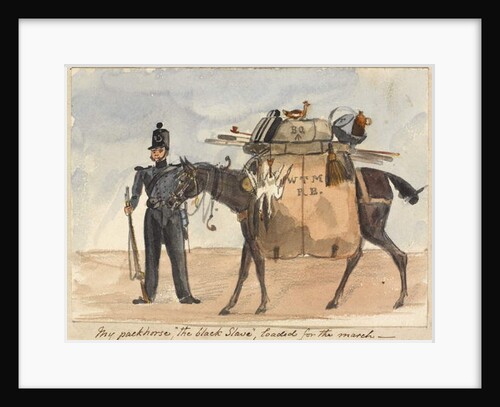 My packhorse, the black slave, loaded for the march, c.1854 by William Thomas Markham