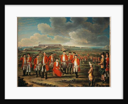 Lady Louisa Lennox with her husband’s Regiment, 25th Regiment of Foot, with Lord George Lennox beside her, and Fort St Philip, Port Mahon, in the background, c.1771 by Giuseppe Chiesa