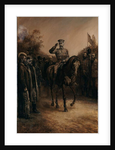 General Lord Kitchener saluting as he rides past Boer leaders who stand, doffing their hats, 1902 by Johann Nepomuk Schonberg