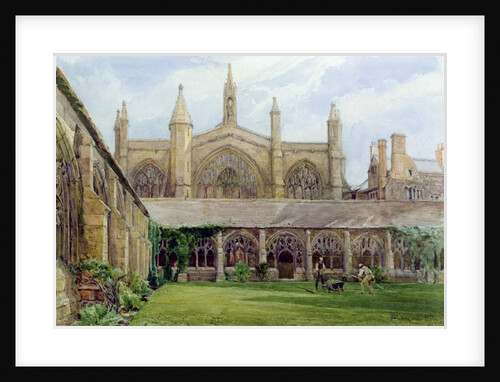 New College cloisters with gardener, 1887 by John Fulleylove