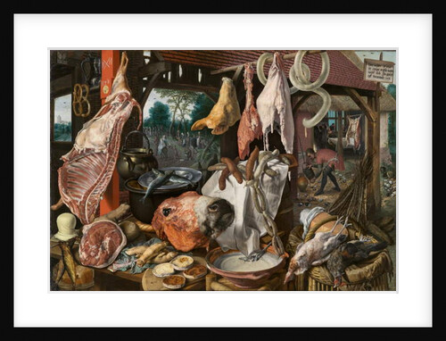 A Meat Stall with the Holy Family Giving Alms, 1551 by Pieter Aertsen