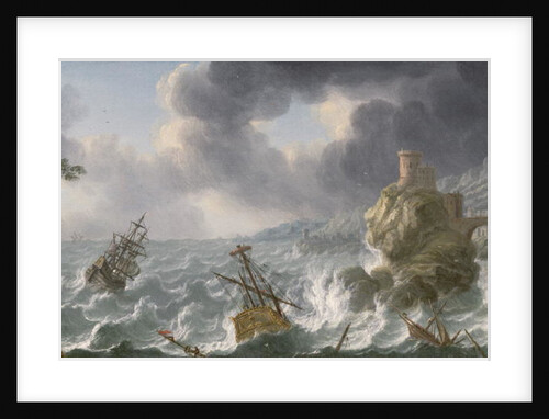 Shipwreck in a storm off a rocky coast by Dutch School