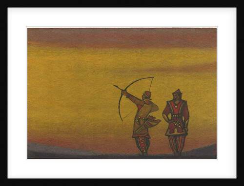 Polovtsians, one with a bow, costume design for 'Polovtsian Dances' from Borodin's opera 'Prince Igor', 1943 by Nicholas Roerich