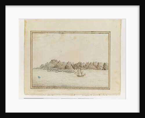 Opp. p. 19. 'Santa Cruz on the SE side of Teneriffe; Sirius & Convoy in the Roads. June 1787. The Peak Shewing in a Gap betweeen two other Mountains', c.1802 by William Bradley